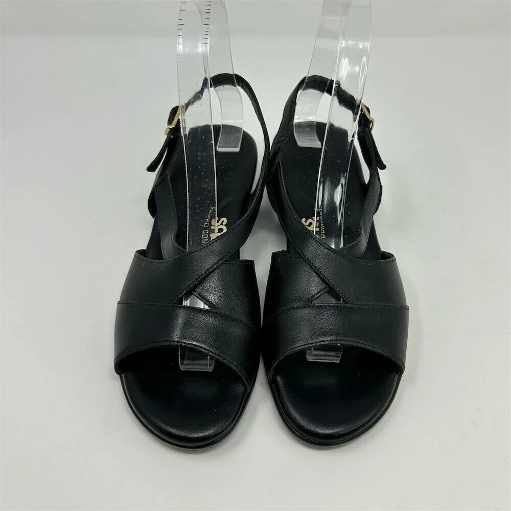 SAS Caress Women's Slingback Wedge Sandals Black Tripad Comfort Size 6.5 M